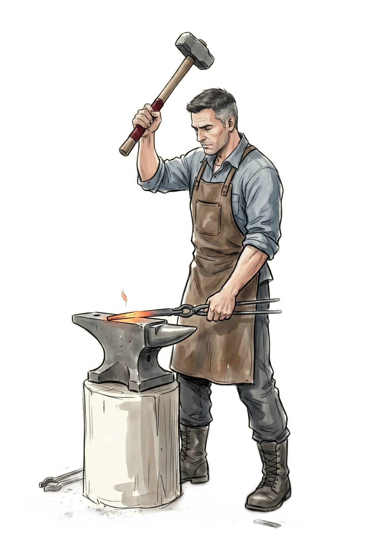 Blacksmith working at the anvil