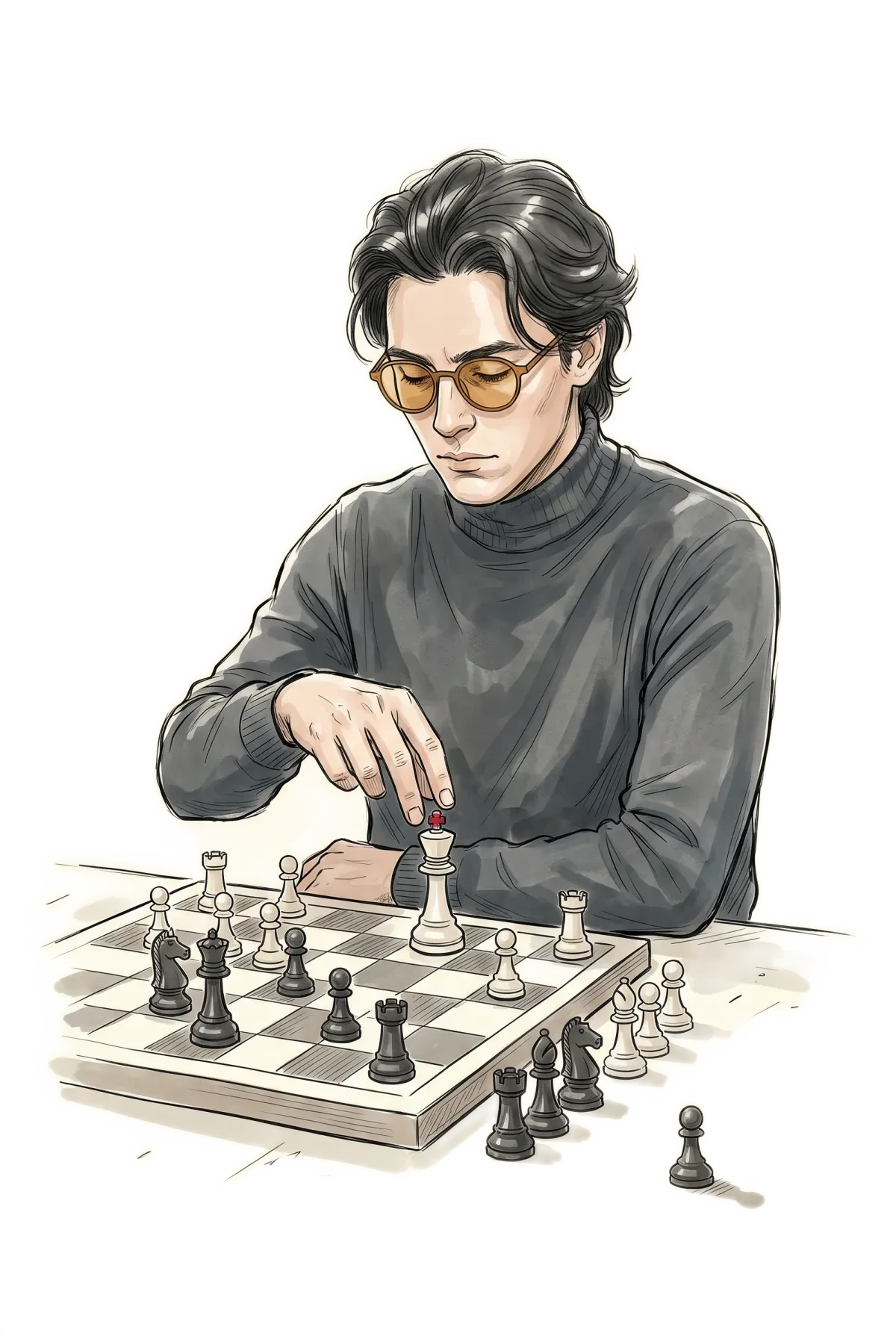 Man considering a chess move