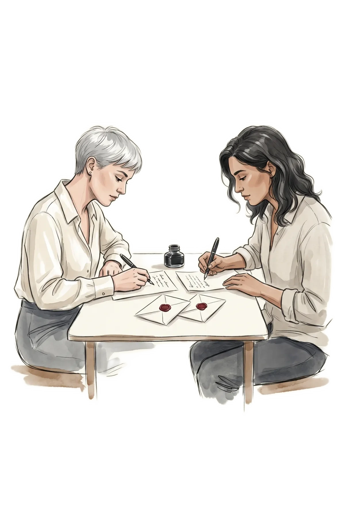 Two friends sharing handwritten letters